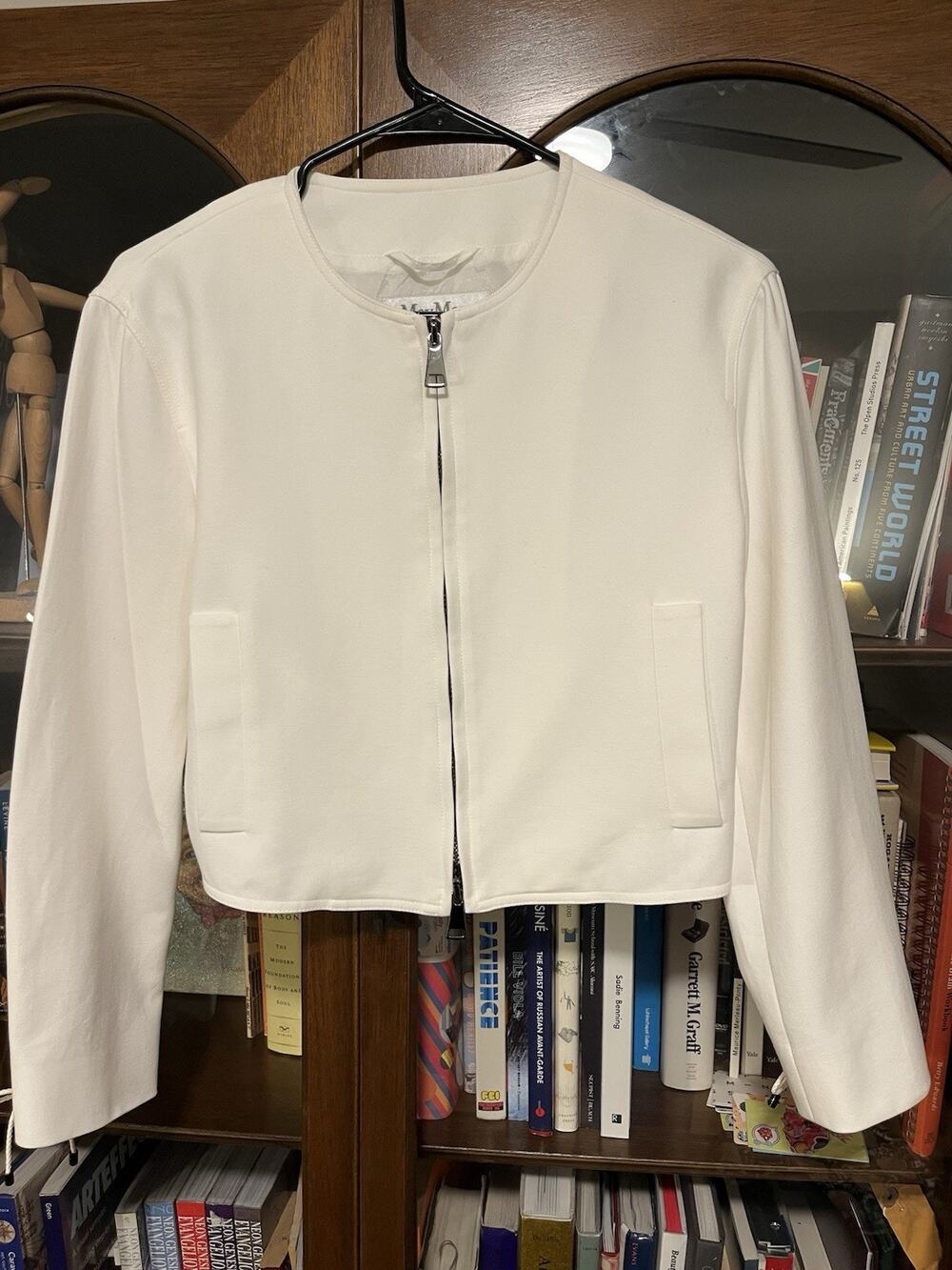 MaxMara Caraibi Ruched Zip Jacket Ivory Size 4 Cotton Y2k Chic Lace Up Sleeve
